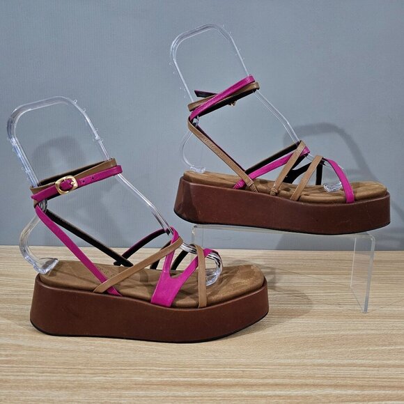 Rag & Bone Logan Platform Sandal Womens EU 38 Fuschia Pink Leather Strappy NEW - Picture 3 of 12